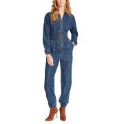 Steve Madden Women’s Nissa Smocked-Waist Denim Jumpsuit Acid Wash M B4HP $119