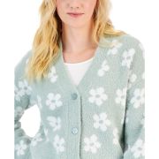 Crave Fame Juniors’ Balloon-Sleeve Eyelash Flower Cardigan Sage Combo L B4HP