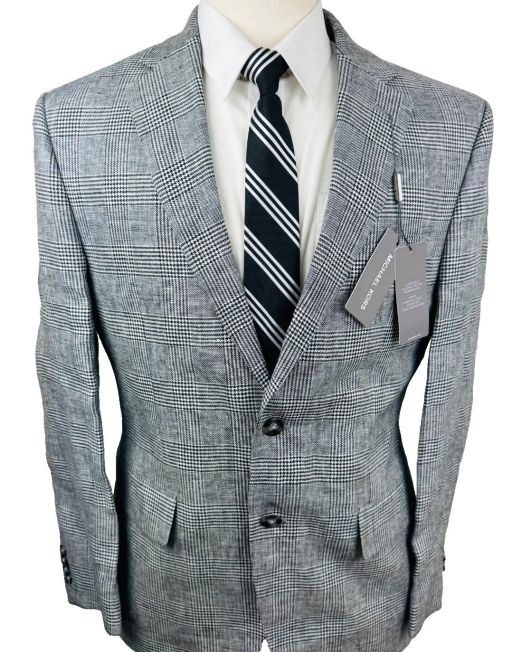 Michael Kors Men's Classic-Fit Linen Plaid Sport Coat Black/White 38S B4HP $295