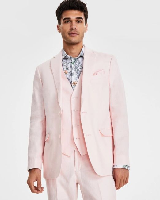 Bar III Men's Slim-Fit Linen Suit Jackets Pink 38L B4HP $360