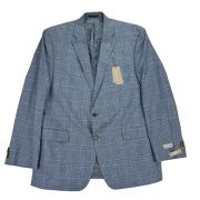 Michael Kors Men’s Classic-Fit Plaid Sport Coat Blue 46L B4HP $295