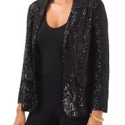 MSK Women’s Sequined Notched Collar Open-Front Jacket Black S B4HP $109