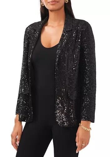 MSK Women's Sequined Notched Collar Open-Front Jacket Black S B4HP $109