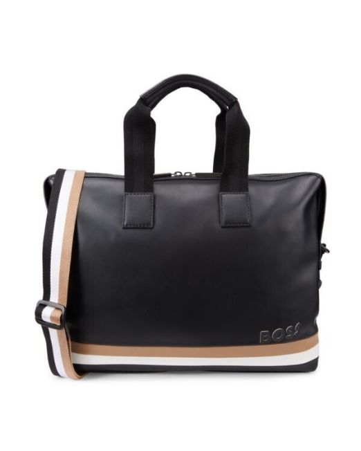 Hugo Boss Men's Byron Leather Tipped Duffel Bag Black OS B4HP $199