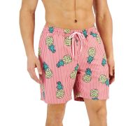 Club Room Men’s Pineapple Stripes Swim Trunks Pink Sky XXL B4HP