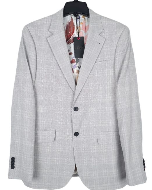 Ted Baker Mens Slim-Fit Wool Linen Blend Suit Jacket Light Grey Sz 3 US 38R B4HP