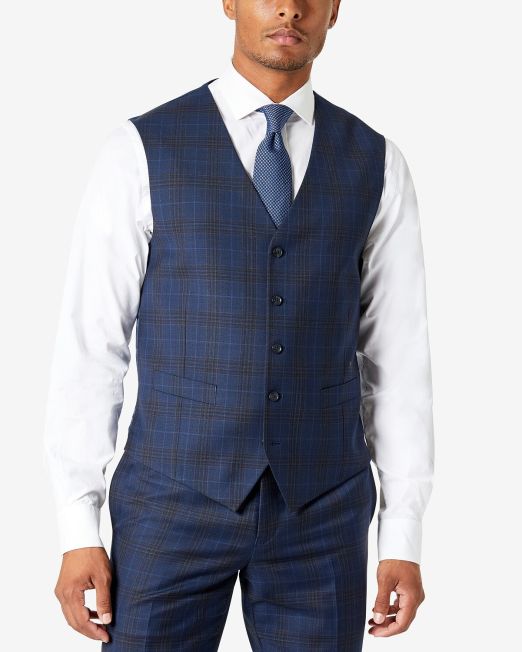Tallia Mens Wool Blend Plaid Paisley Suit Vest Blue XL B4HP $125