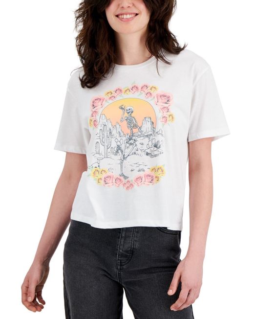 Rebellious One Juniors' Desert Flower Graphic-Print T-Shirt White XSmall B4HP