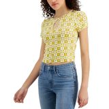 Hippie Rose Juniors' Keyhole T-Shirt Green Check XS B4HP