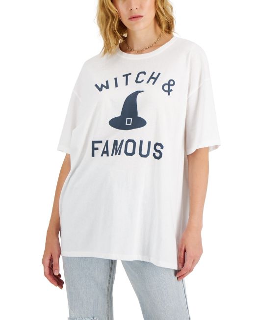 Grayson Threads Black Juniors Cotton Witch & Famous Graphic T-Shirt White M B4HP