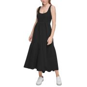 CALVIN KLEIN JEANS Junior’s Tiered Smocked-Back Tank Dress Black B4HP