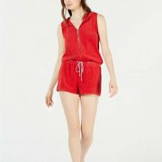 Women Juicy Couture Rugby Zip up Hooded Microterry Romper Red