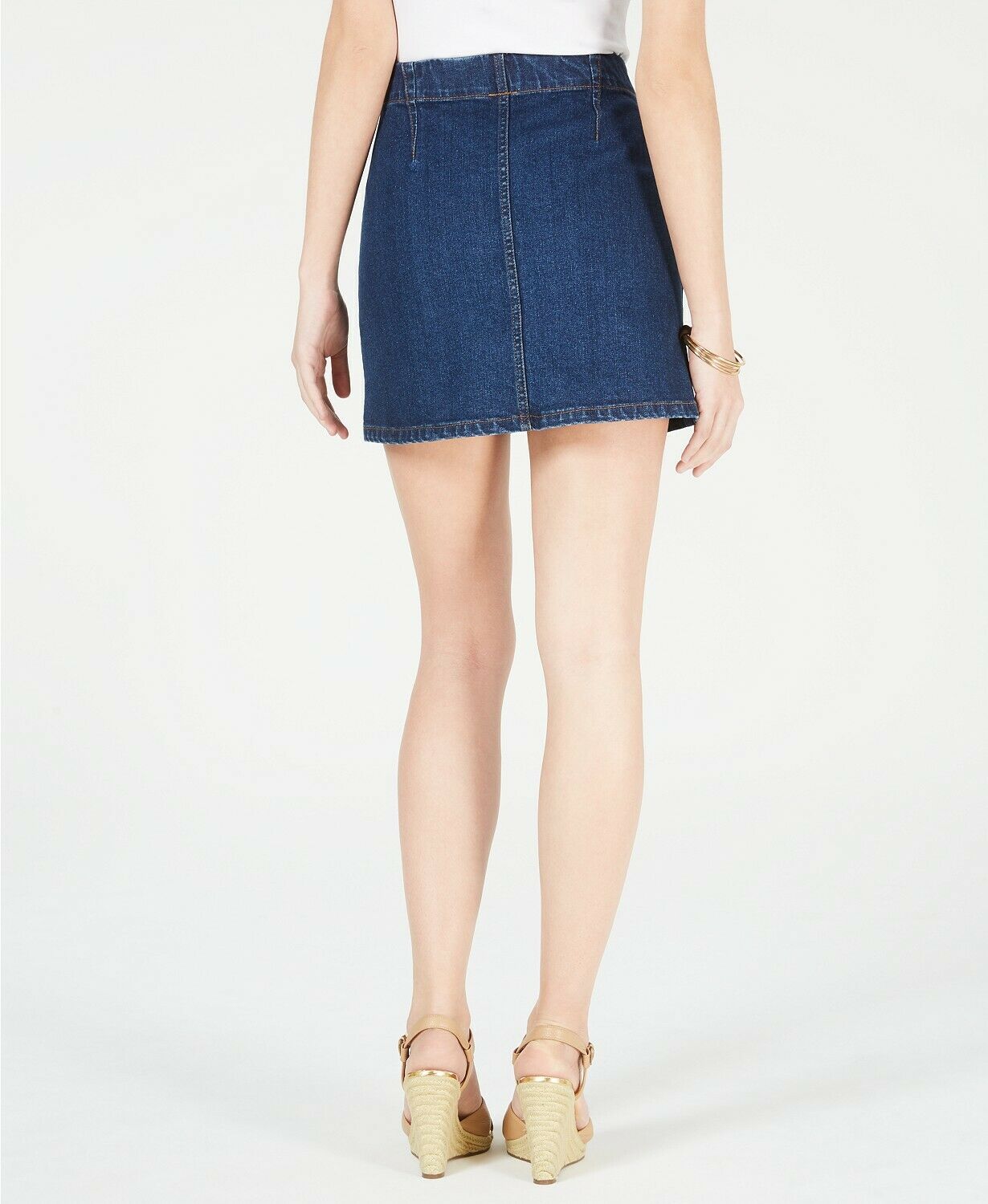 Women OAT Cotton Button-Front Denim Mini A-Line Skirt 2 front pockets 2 colors