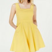 Women's City Studios Juniors Square-Neck Woven Dress Yellow with pockets