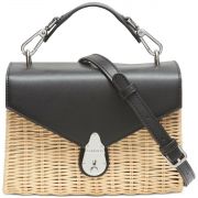 Calvin Klein Lock Leather Flap Wicker Purse Top Handle Bag Crossbody B4HP $228