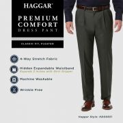Haggar Premium Comfort Expandable-Waist Classic-Fit Pleated Dress Pants 42 x 29