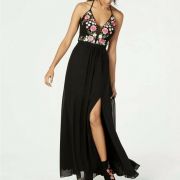 Nightway Petite Embroidered Corset-Back Black 8P