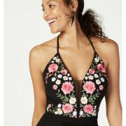 Nightway Petite Embroidered Corset-Back Black 8P