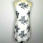 WOMEN BCX  Floral Navy Embroidered WHITE Halter Neck Dress 2 sizes B4HP