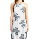 WOMEN BCX  Floral Navy Embroidered WHITE Halter Neck Dress 2 sizes B4HP