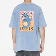 Zeegeewhy Men's Cotton Drop-Shoulder Graphic Blue Acid Wash T-Shirt vintage look
