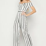 Teeze Me Juniors' Off-The-Shoulder Striped Jumpsuit 2 sizes