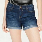 Vanilla Star Juniors' Mid-Rise Cuffed Jean Shorts Color Dark Wash 5 Pocket