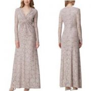 Women Tahari ASL Long-Sleeve Twist front Lace Column Gown size 8 B4HP