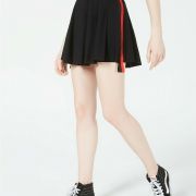 Women's Junior's Waisted Varsity Stripe Cheerleader Skirt Black B4HP