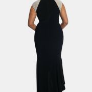 XSCAPE Plus Size Embellished High-Low Flounce Gown 14W BLACK
