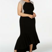 XSCAPE Plus Size Embellished High-Low Flounce Gown 14W BLACK