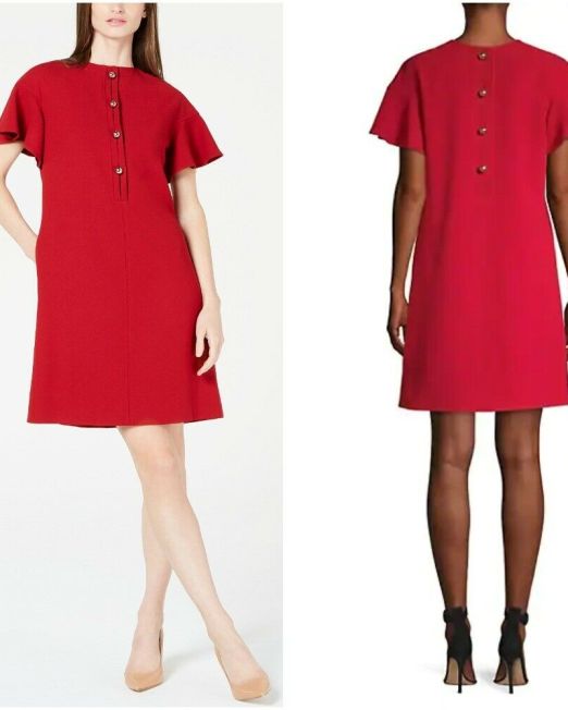 Elie-Tahari-Krystal-Back-Button-or-Front-Button-2-way-Shift-Dress-Red-sz-12-114577979044
