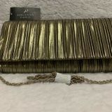 WOMENS-Adrianna-Papell-Pleated-GOLD-EVENING-Clutch-114494640694