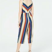 Women's Crystal Doll Juniors Striped Gaucho Cropped Jumpsuit Multicolor