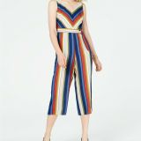 Womens-Crystal-Doll-Juniors-Striped-Gaucho-Cropped-Jumpsuit-Multicolor-114494588434