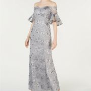 Calvin Klein Off-The-Shoulder Sequin Embroidered Gown size 10 B4HP