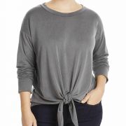 Elan Womens Plus Tie Front Crew Neck Pullover Top Charcoal