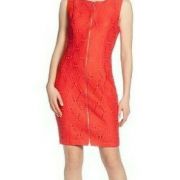 T Tahari Lattice Lace Front Zip Sleeveless Dress Red Size 10 B4HP