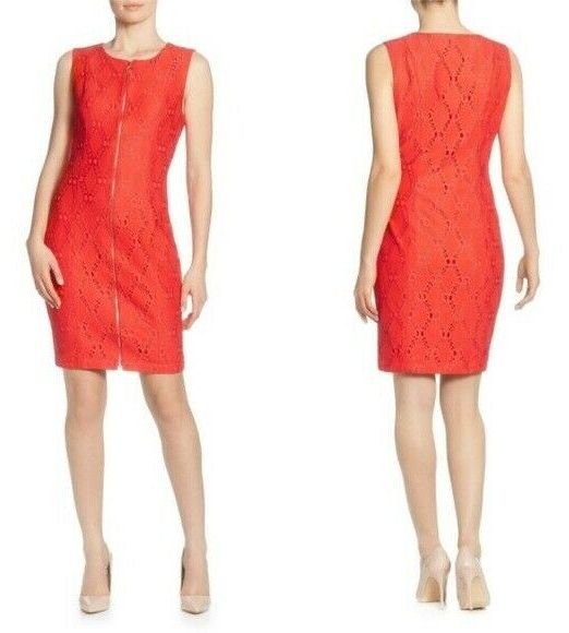 T-Tahari-Lattice-Lace-Front-Zip-Sleeveless-Dress-Red-Size-10-B4HP-114579241915