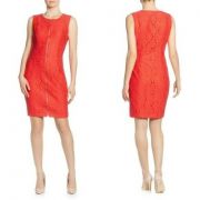 T Tahari Lattice Lace Front Zip Sleeveless Dress Red Size 10 B4HP