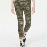 Vanilla Star Women Juniors Mid Rise Ripped Camo Cropped Skinny Jeans