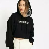 Women-Vans-Off-The-Wall-STRAIT-OUT-TURVY-Cropped-HOODIE-Black-B4HP-size-xl-114523456555