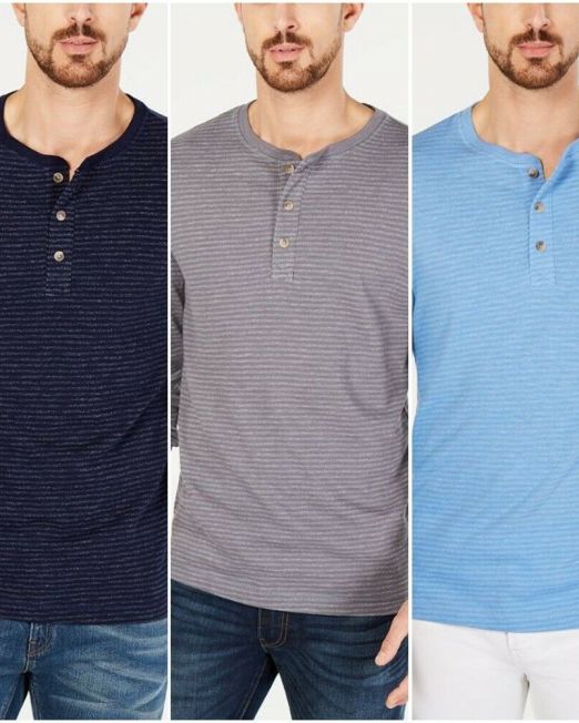 Club-Room-Mens-Long-Sleeves-Striped-Henley-T-shirts-4-Colors-114491355566