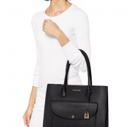 Michael Kors Mercer XL Pocket Tote Pebbled Leather Black MSRP $358.00 B4HP