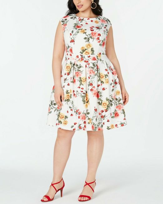 WOMENS-Emerald-Sundae-Plus-Size-Floral-Fit-Flare-Dress-3X-114494634136