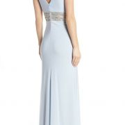 Women XSCAPE Petite Beaded Plunge Gown Dusty Blue Size 10P B4HP