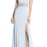 Women-XSCAPE-Petite-Beaded-Plunge-Gown-Dusty-Blue-Size-10P-B4HP-114515169346