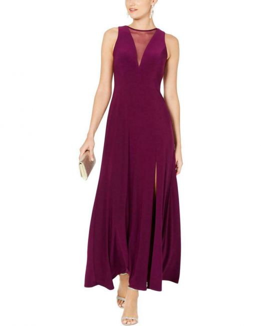 Womens-Nightway-Illusion-Side-Slit-Evening-Dress-Size-8-B4HP-114604337476