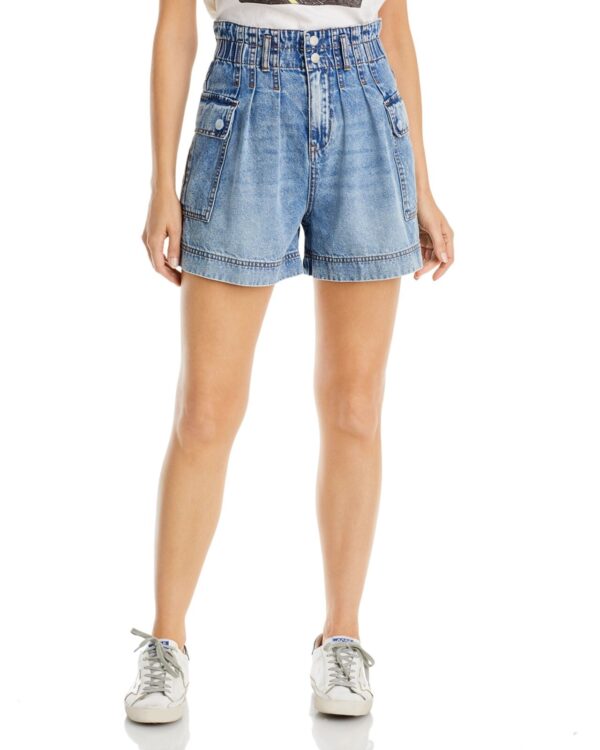 [BLANKNYC] Women's Paperbag Whisker Wash Denim High-Waist Shorts B4HP