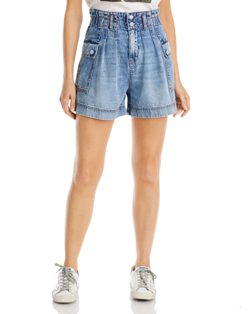 [BLANKNYC] Women's Paperbag Whisker Wash Denim High-Waist Shorts B4HP